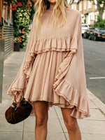 Semi-Sheer Ruffle Dress With Outer Cape Two-piece Set