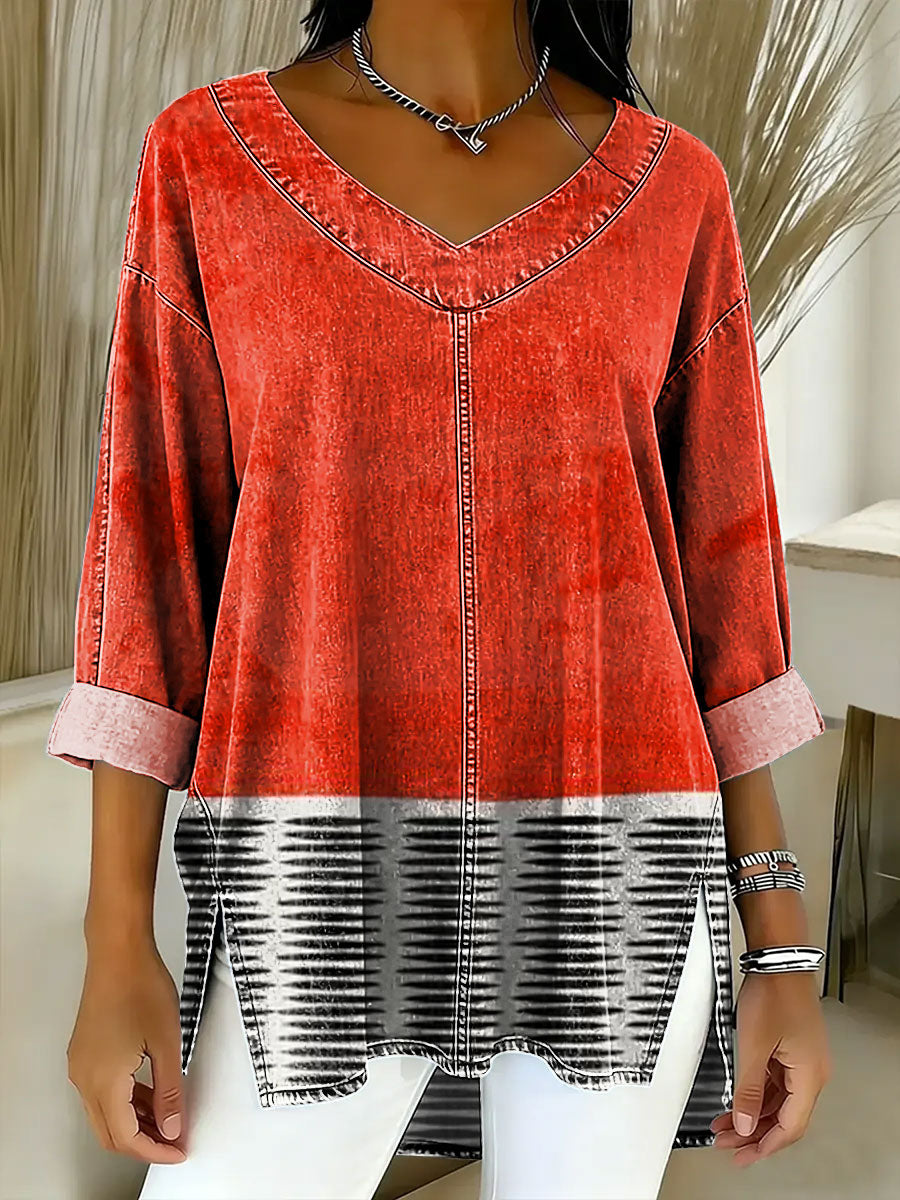 Women's Abstract Art Geometry Patterns Art Patterns Casual Washed Denim Cotton Top