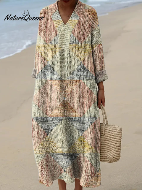 Women's Geometric Pattern Art Print Casual Cotton Knitted Dress