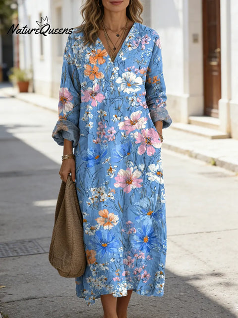 Women's Floral Art Print Casual Cotton Dress