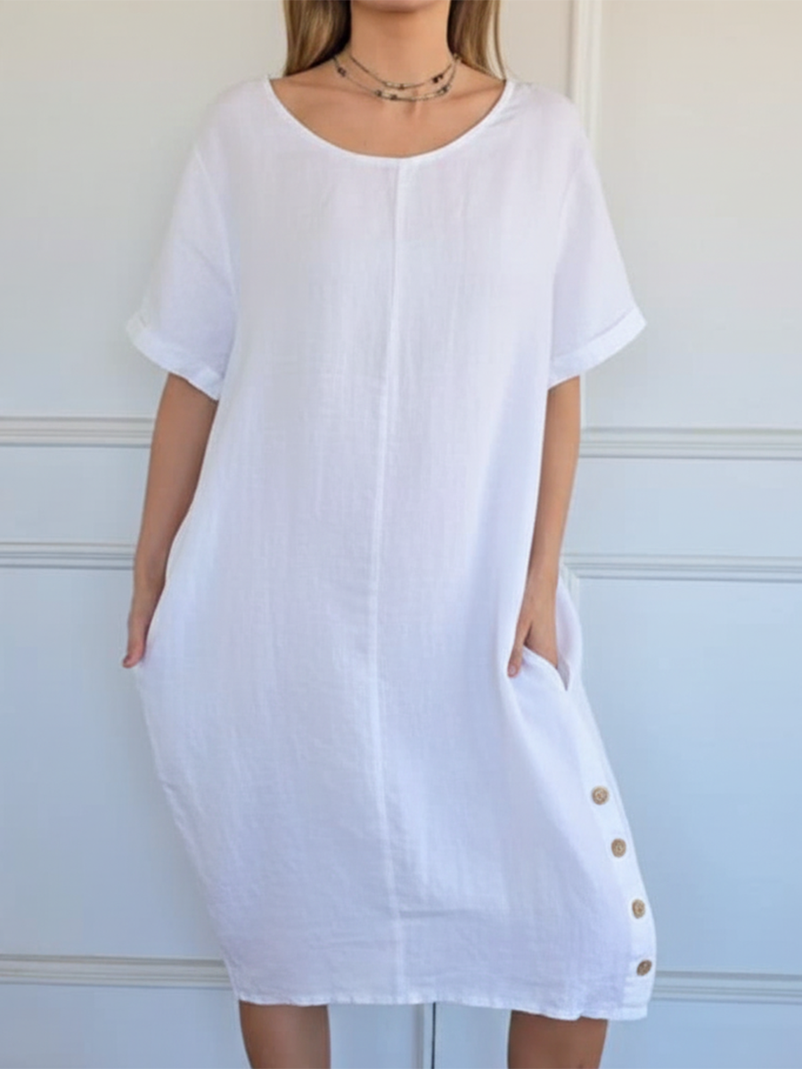 Casual Side-slit Button-up Linen Dres