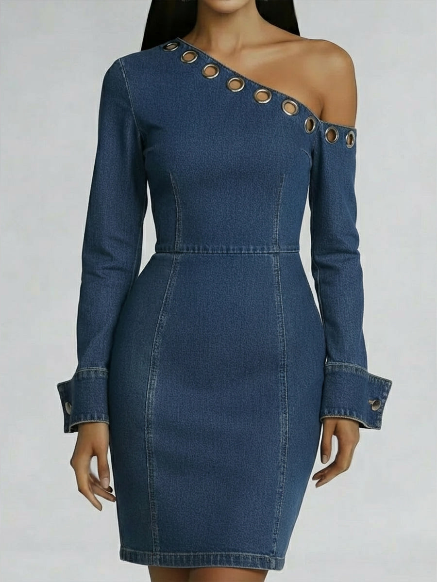 Casual Off-the-shoulder Denim Dress