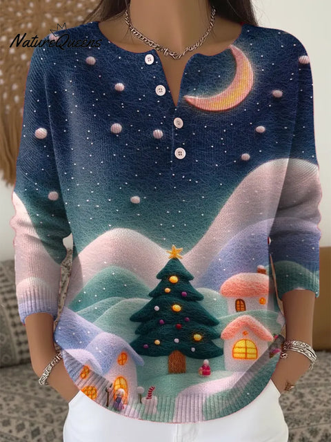 Women's Christmas Tree Pattern Art Print Casual Cardigan Sweater