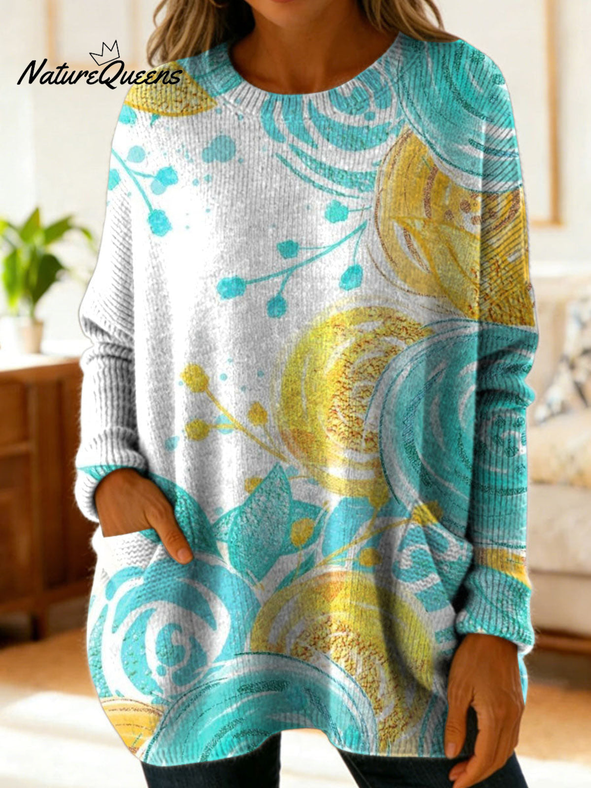 Women's Lovely Floral Flowers Pattern Art Print Casual Cotton Knitted Sweater