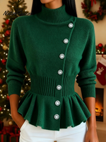 Slim Turtleneck Solid Color Pullover Knitted Top
