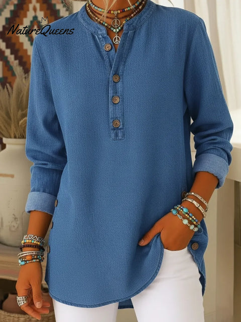 Casual Cozy Button-up Denim Cotton Shirt Top