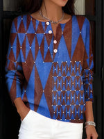 Women's Vintage Abstract Geometry Art Print Buttoned Cardigan Sweater