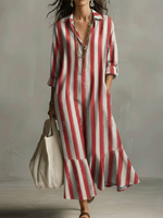 Retro Striped Ruffled Hem Dress