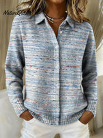 Gradient Horizontal Stripe Decorative Pattern Casual Shirt Collar Long Sleeve Sweater