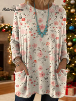 Women's Floral Pattern Art Print Casual Cotton Knitted Sweater