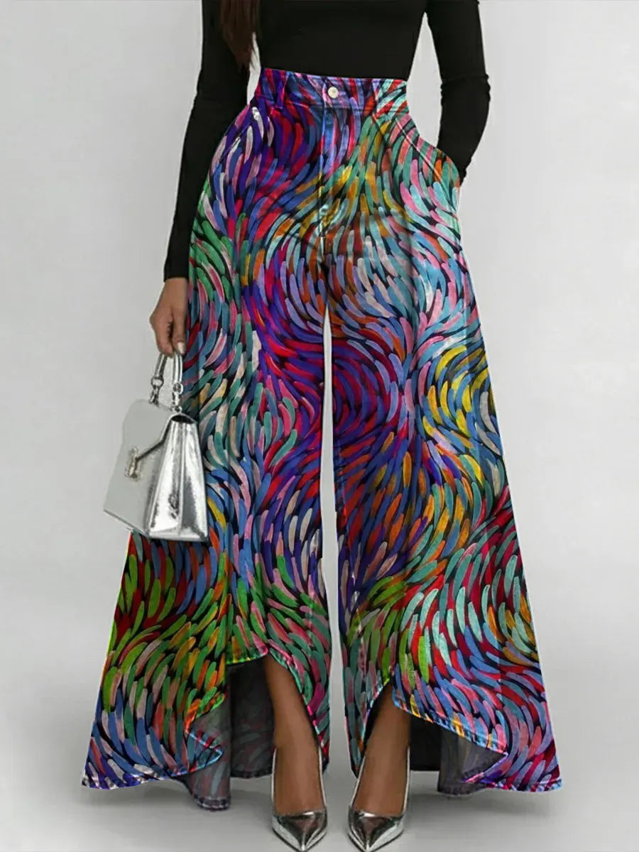 Women's Vintage Pattern Art Print Casual Denim Jeans