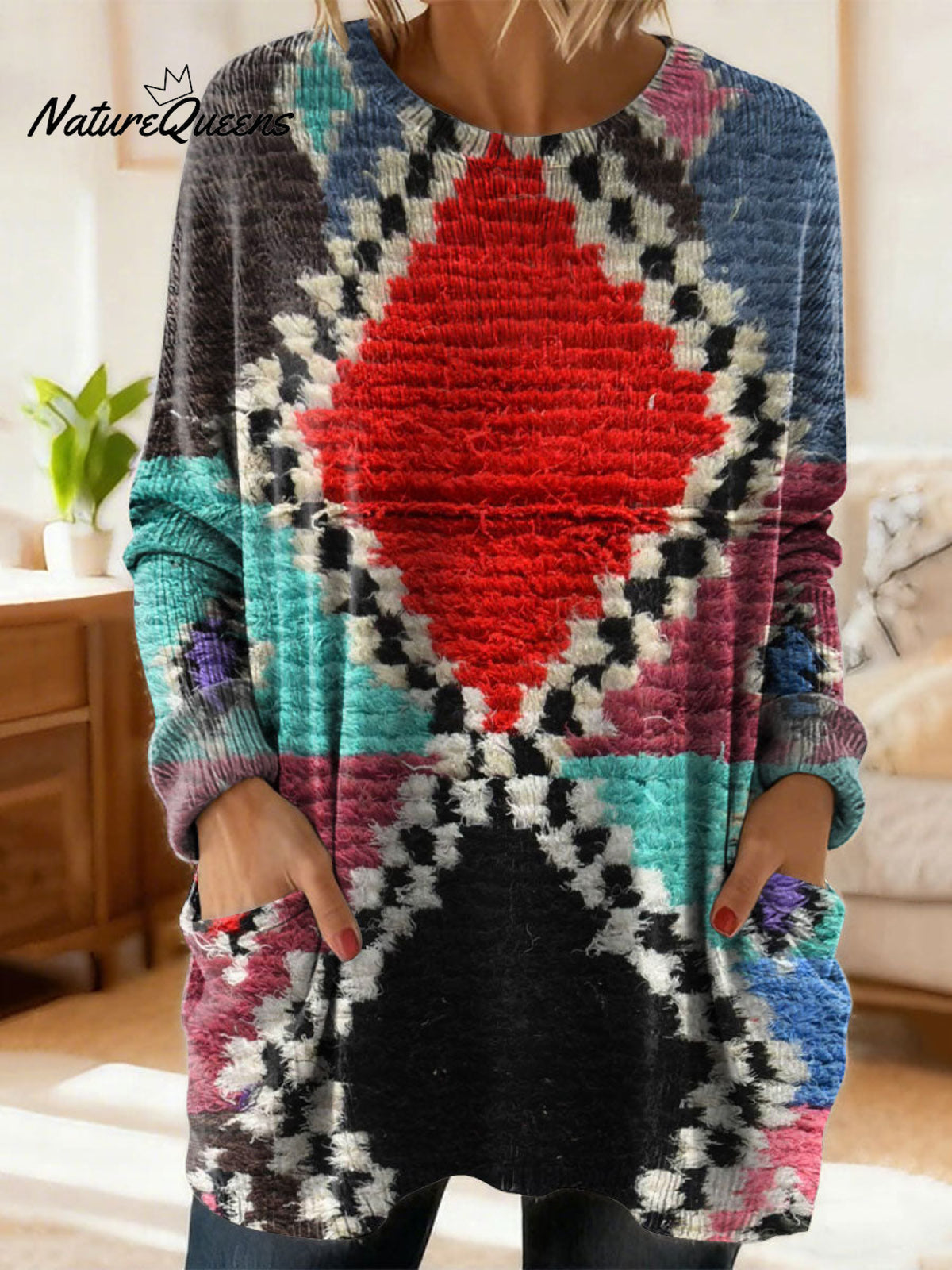 Women's Gradient Pattern Art Print Casual Cotton Knitted Sweater