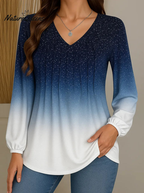 Women's Gradient Sequin V-Neck Long-Sleeve Casual Loose Knit Top
