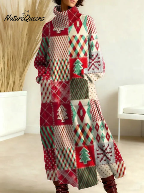 Women's Christmas Pattern Art Print Casual Cotton Knitted Dress