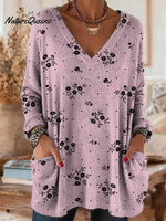 Women's Floral Pattern Art Print Casual Cotton Knitted Sweater