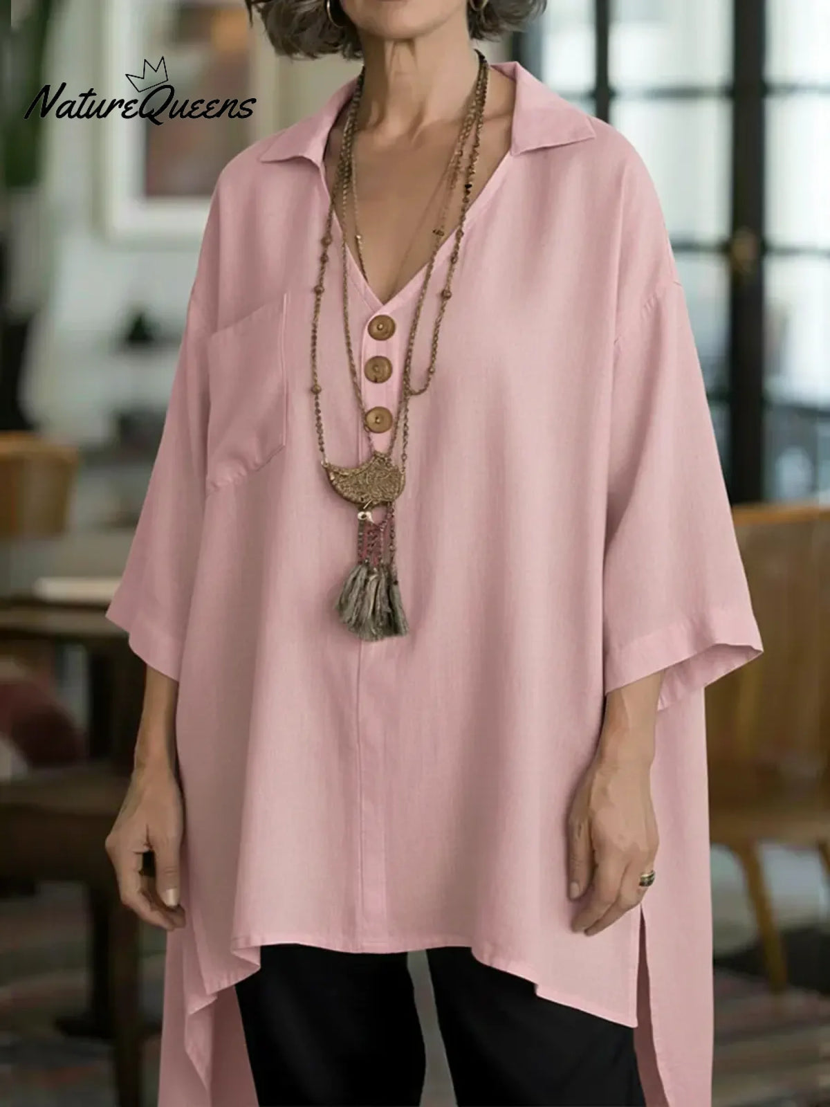 Women's Loose-fitting, Short-front, Long-back Linen And Cotton Top