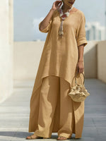 Cozy Travel Asymmetrical Hem Cotton-linen Two-piece Set