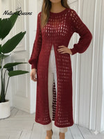 Women's Openwork Crochet Slit Long Top