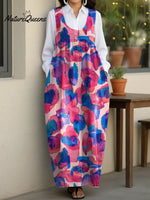 Women's Abstract Art Casual Loose Denim Vest Dress