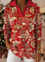 Women's Floral Pattern Art Print Casual Cotton Sweater