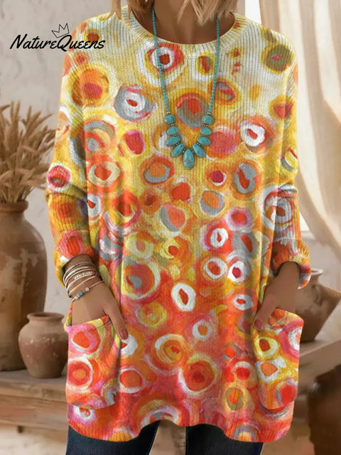 Women's Colorful Polka Dots  Art Pattern Art Print Casual Cotton Knitted Sweater