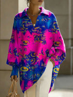 Women's Color Stripes Patterns V-neck Long-sleeved Casual Loose-fitting Knitted Pullover Sweater