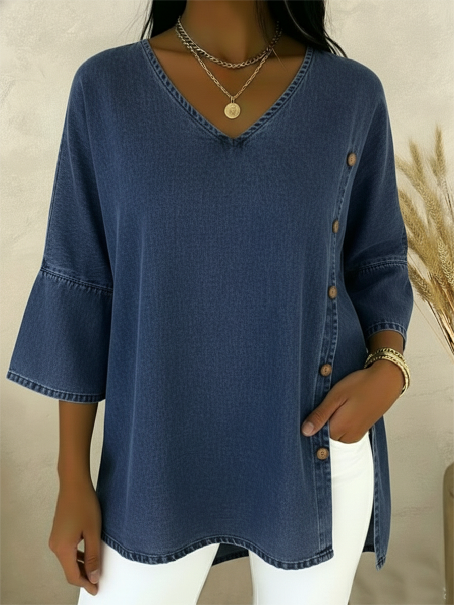 Casual Button-up Loose Denim Top