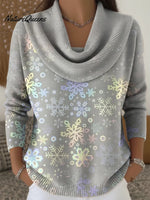 Women's Gradient Snowflakes Print Cowl Neck Sweater