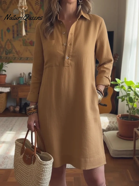 Classic Button-down Linen Shirt Dress