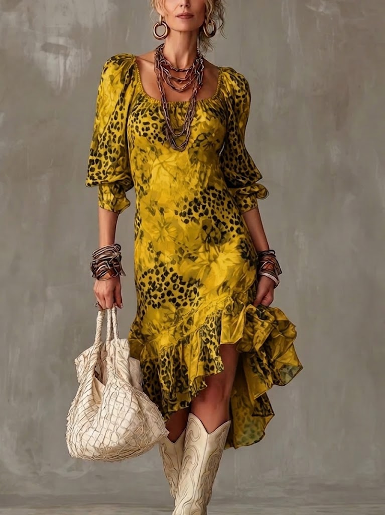 Stylish Leopard Print Chiffon Dress
