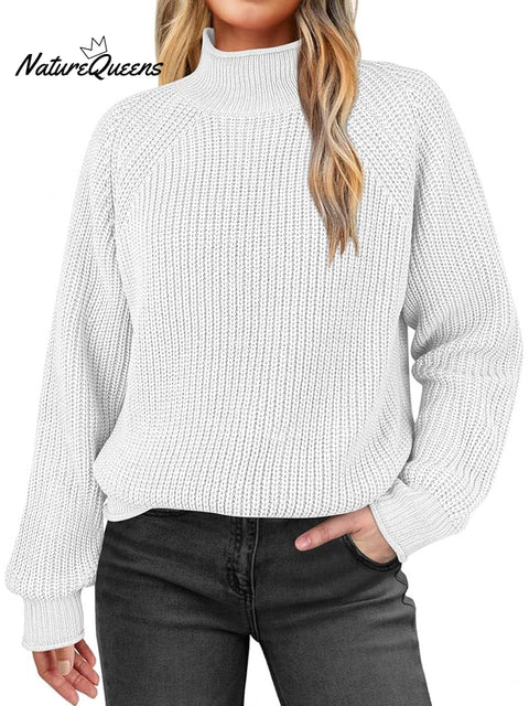 Women's Solid Color Casual Turtleneck Knit Long-sleeved Sweater