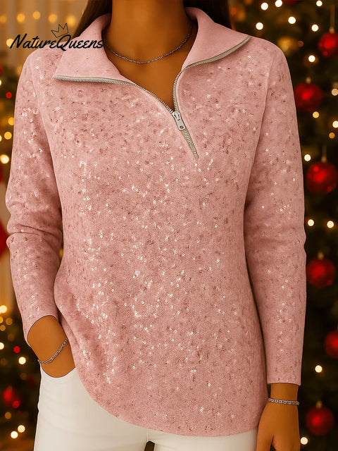 Women's Gradient Print Collared Long Sleeve Casual Loose Sequined Knit Cardigan