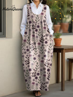 Women's Vintage Artistic Flowers Casual Loose Denim Vest Dress