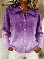 Women's Cozy And Shimmering Gradient Peter Pan Collar Cardigan Sweater