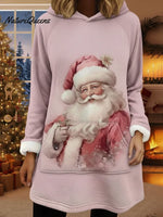 Cute Santa Claus Print Loose Long Hooded Sweatshirt