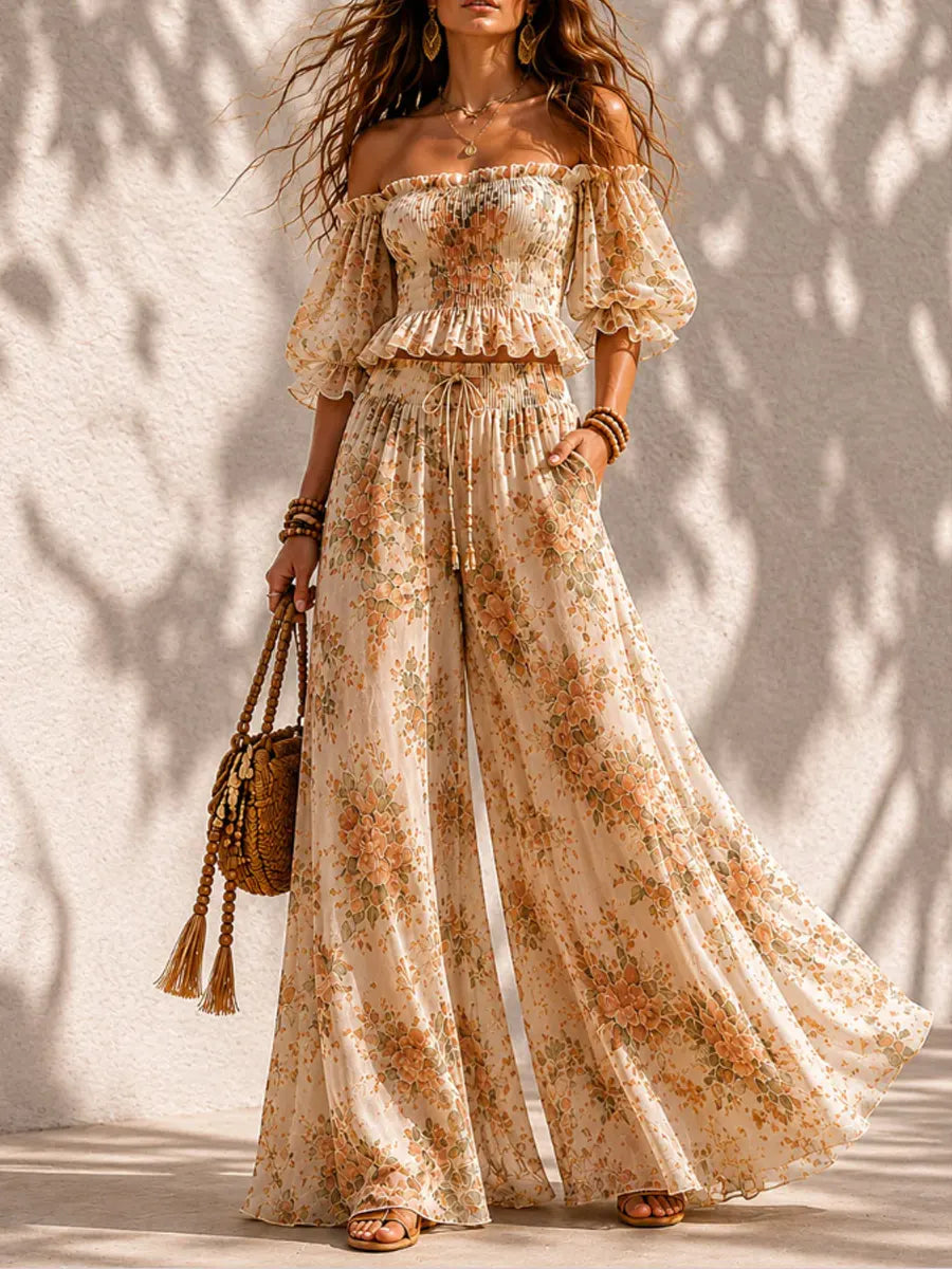 Women's Bohemian Floral Chiffon Set