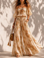Women's Bohemian Floral Chiffon Set