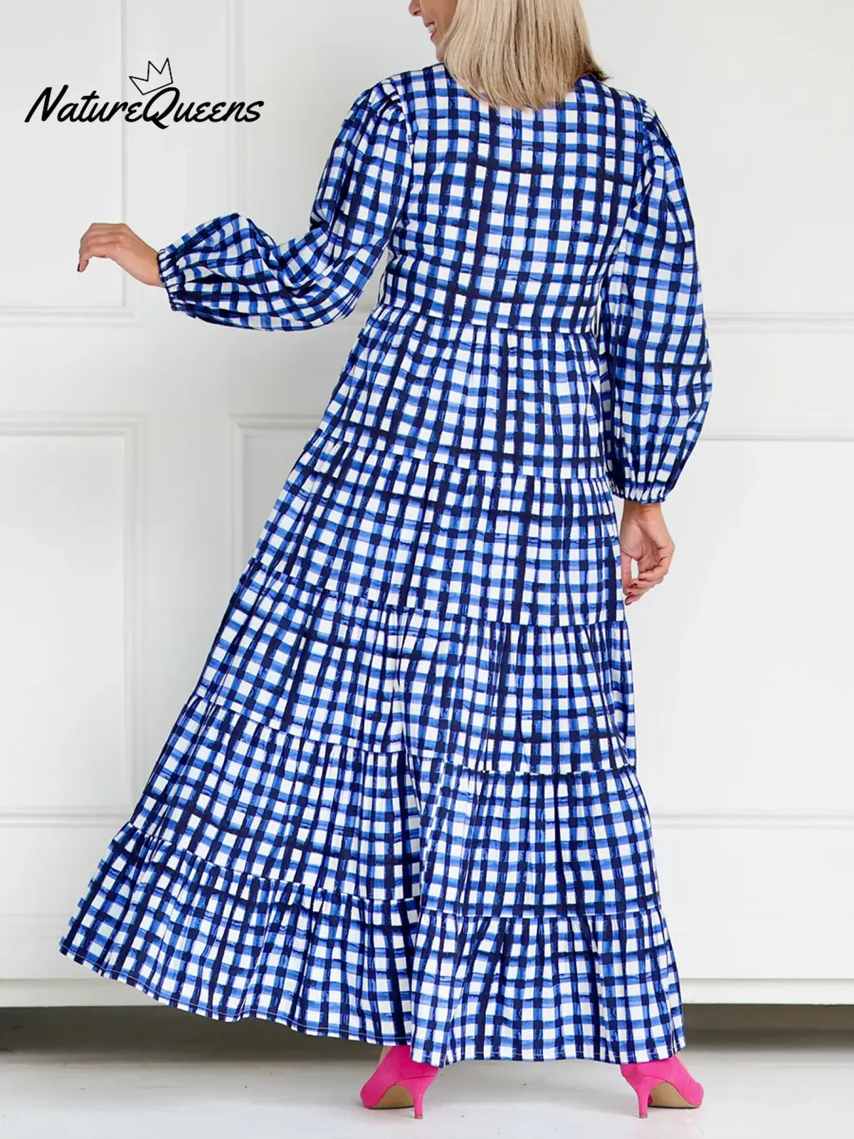 Women's Plaid Long-sleeved Cotton Dress