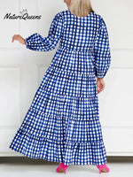 Women's Plaid Long-sleeved Cotton Dress