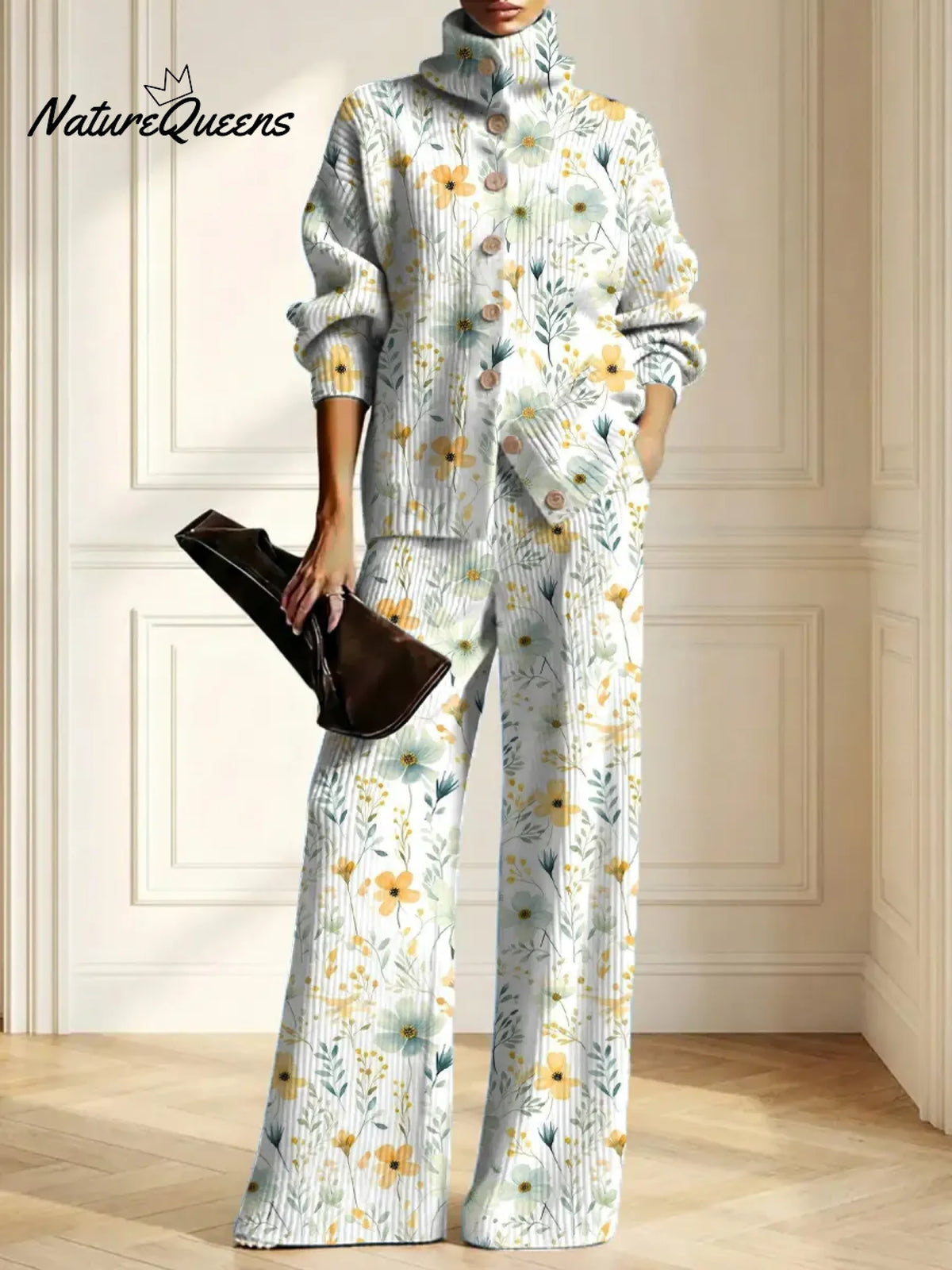 Women's Floral Pattern Art Print Casual Cotton Knitted Suits