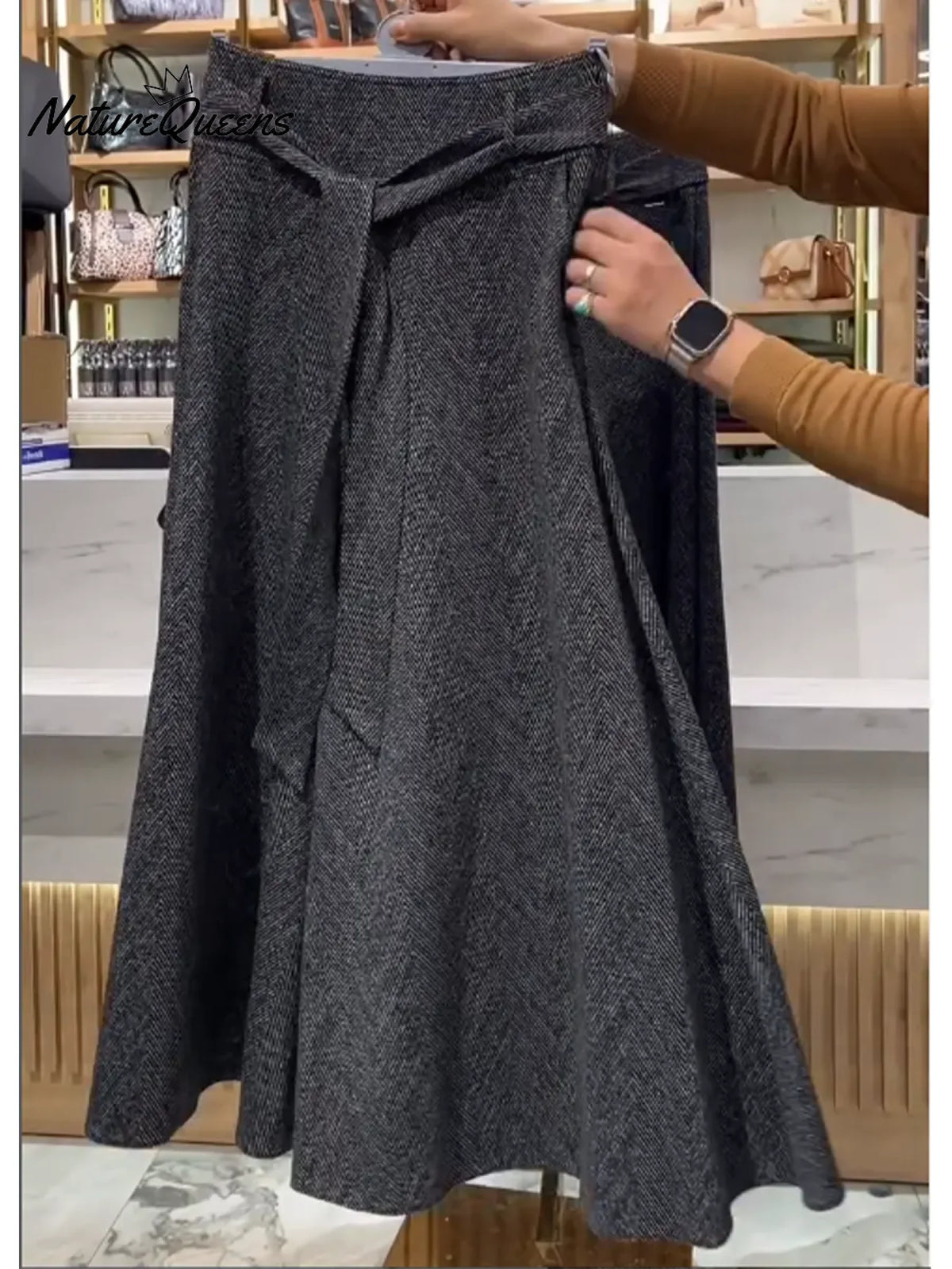 Women's Cozy Patterned Wide-leg Trousers With Tie Waist