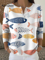 Women's Art Little Fish Casual Sweater