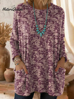 Women's Floral Pattern Art Print Casual Cotton Knitted Sweater