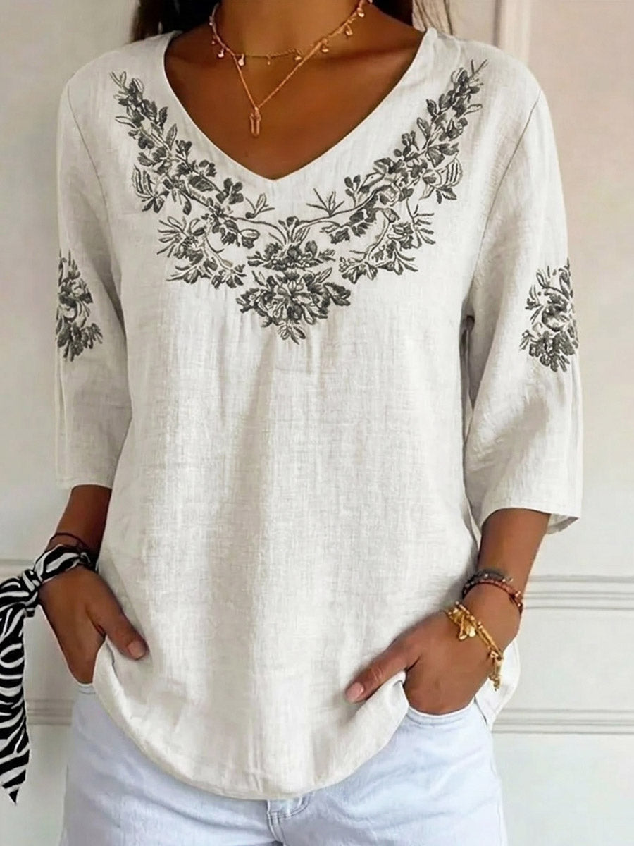 Women's Ethnic Pattern Art Print Casual Cotton Linen Shirt