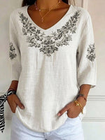 Women's Ethnic Pattern Art Print Casual Cotton Linen Shirt