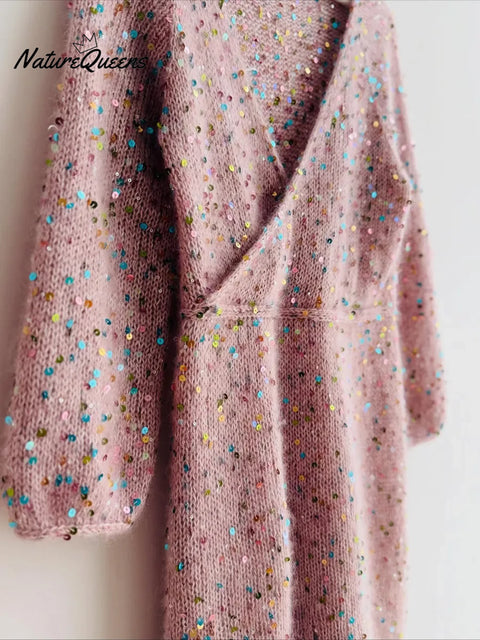 Christmas Party Elegant Sparkling V-neck Knit Dress