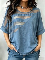 Stylish Casual Spliced organza And Denim Top