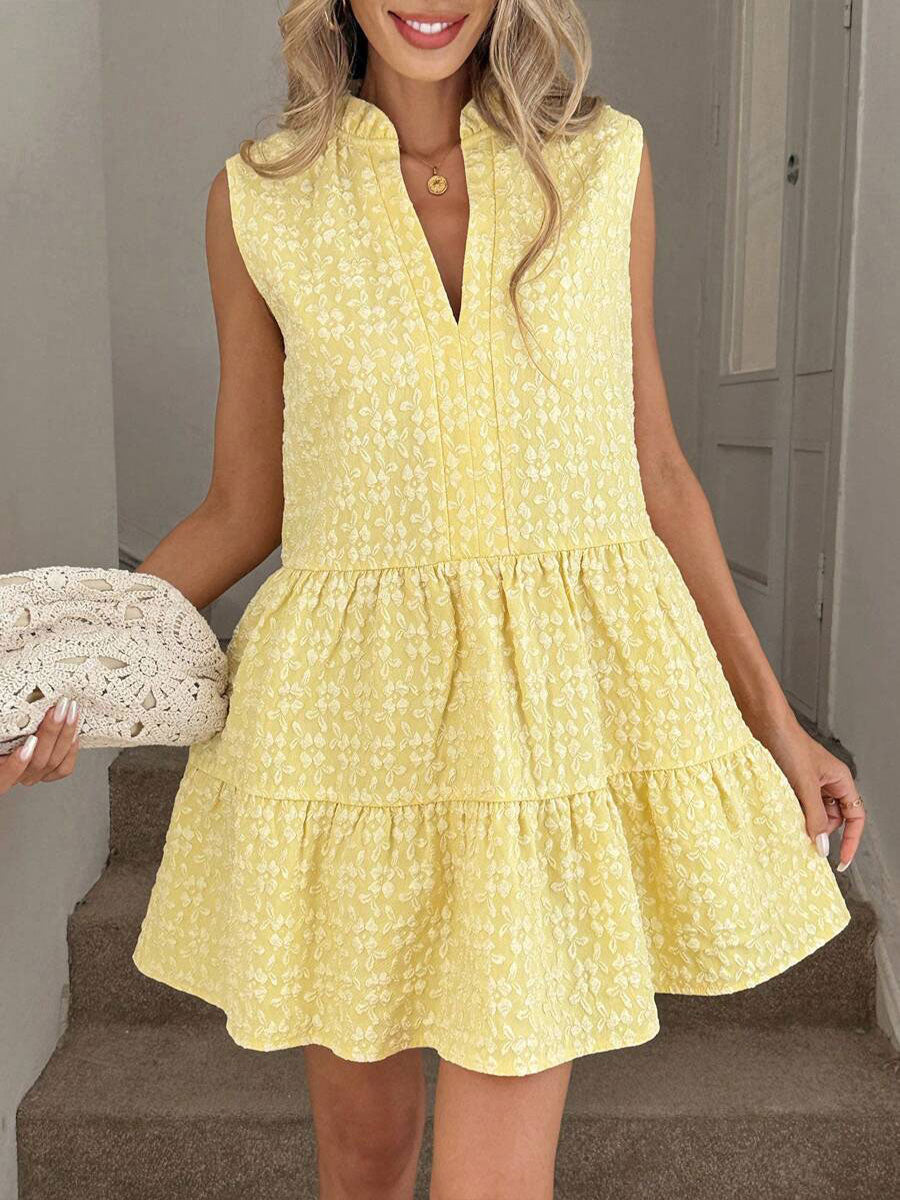 Women's V-neck Sleeveless Patchwork Jacquard Fabric Dress