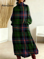 Women's Vintage Plaid Art Print Casual Cotton Knitted Dress