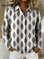 Oval Vertical Line Decorative Pattern Casual Shirt Collar Long Sleeve Sweater